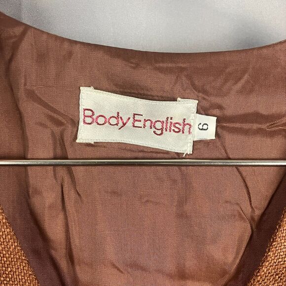 Body English Midi Dress 6 Vintage Brown 90s Button Sheath Retro Mod Office - Picture 9 of 10